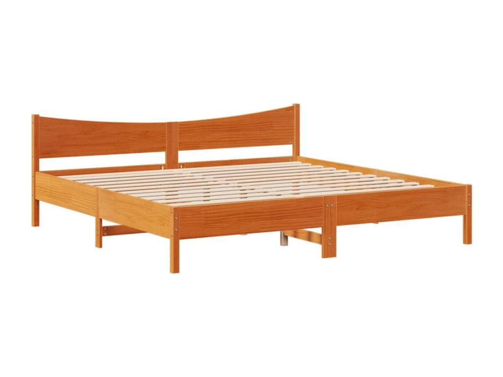 Bed Frame with Headboard - Brown Wood, W 88.4 x D 81.1 x H 32.3 in