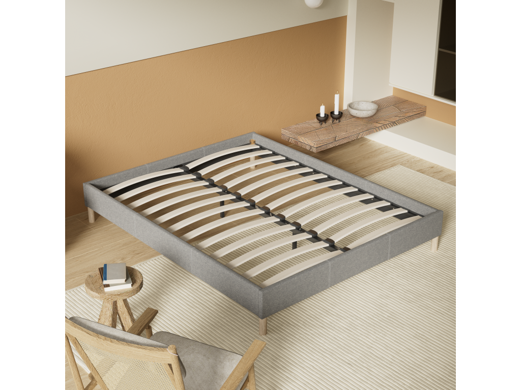Bed Frame - Gray Cotton, W 82.7 x D 59.1 x H 11.8 in