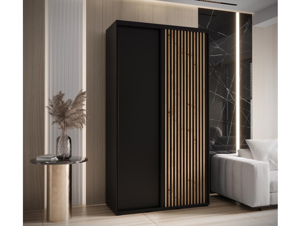 Sliding Door Wardrobe - Black Engineered Wood, W 55.1 x D 17.7 x H 80.8 in
