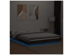 Bed with LED - Brown Wood, W 83.5 x D 67.1 x H 9.1 in