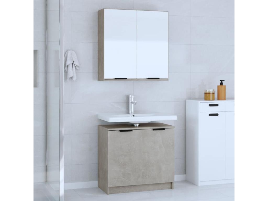 Set of 2 Cabinets - Gray Wood, W 25.4 x D 13.2 x H 23.2 in