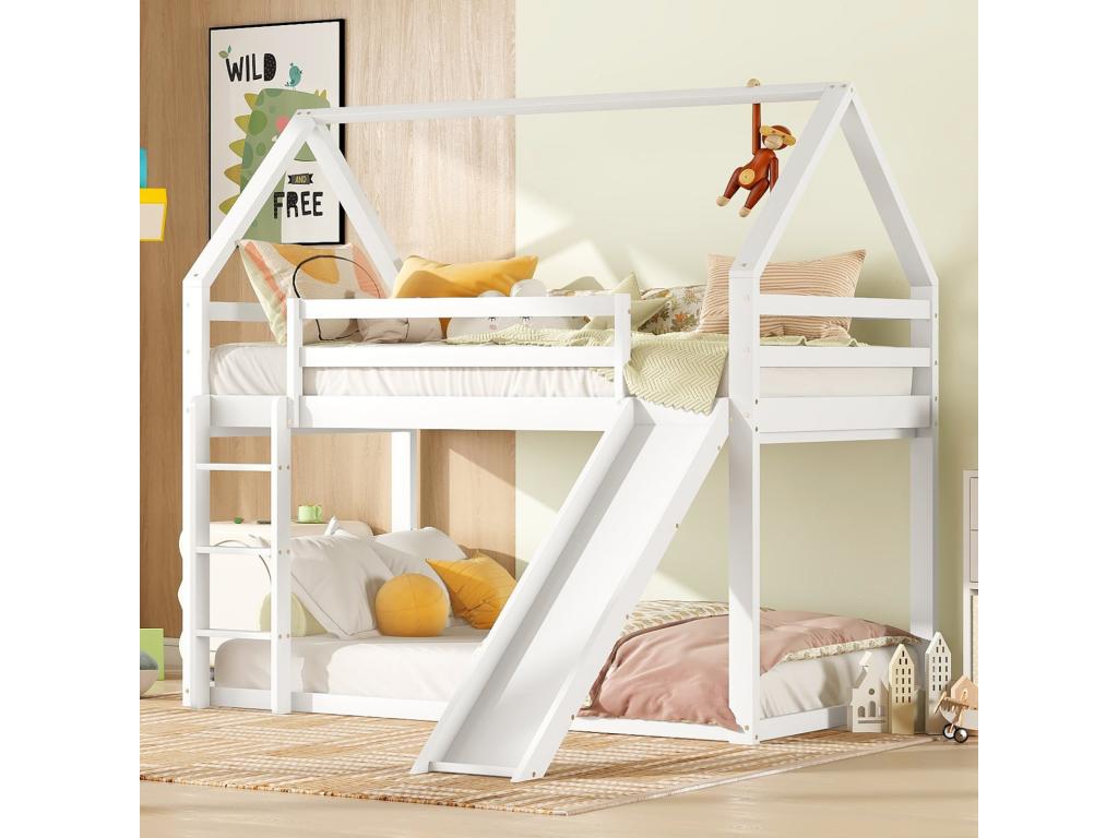 Bed - White Wood, W 80.7 x D 86.6 x H 70.9 in