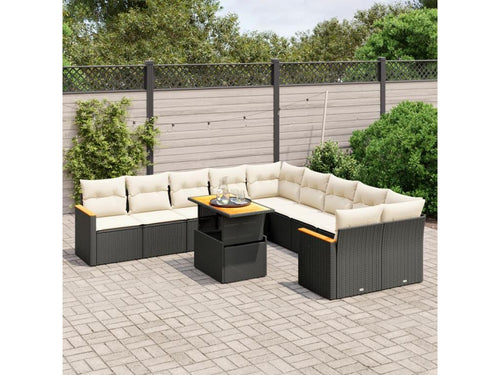 11-Piece Outdoor Patio Set with Cushions - Beige Resin, W 24.4 x D 24.4 x H 27.2 in