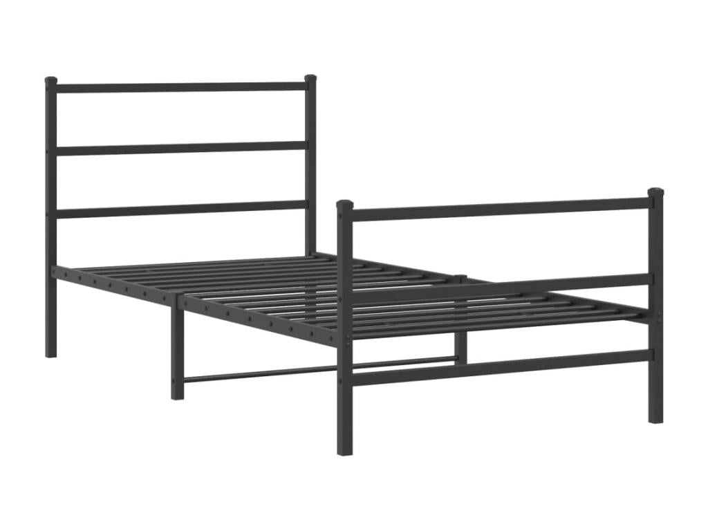 Bed Frame with Headboard - Black Steel, W 81.5 x D 41.3 x H 35.4 in