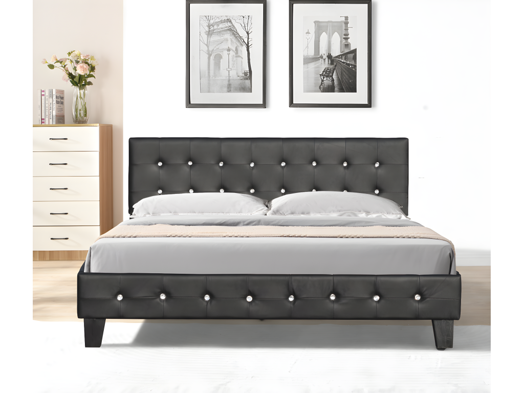 Bed - Black Wood, W 81.1 x D 56.7 x H 3.9 in