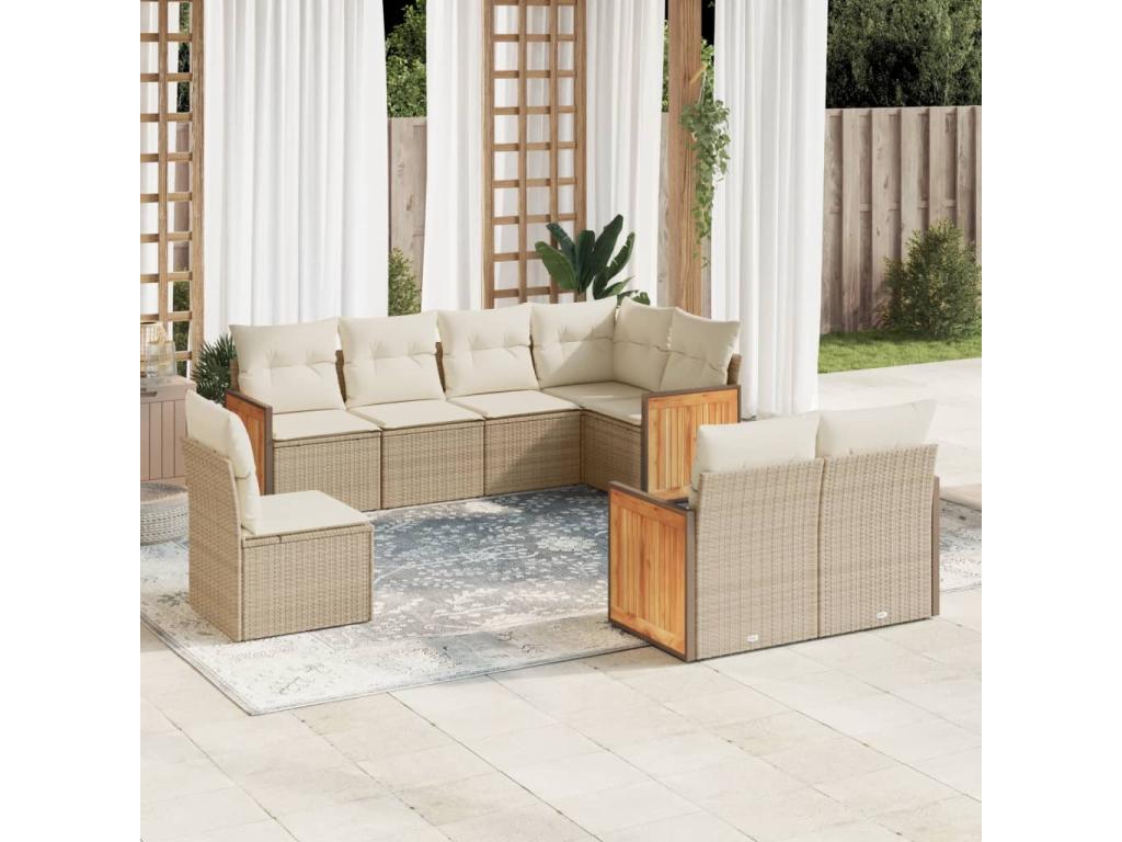8-Piece Outdoor Patio Set with Cushions - Beige Resin, W 24.4 x D 24.4 x H 27.2 in