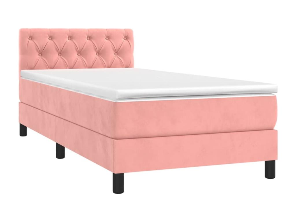 Bed Frame with Mattress with LED - Pink Wood, W 79.9 x D 31.5 x H 34.6 in