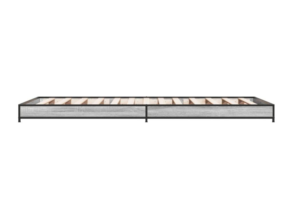 Bed Frame with Mattress - Gray Wood, W 79.9 x D 36.6 x H 5.7 in