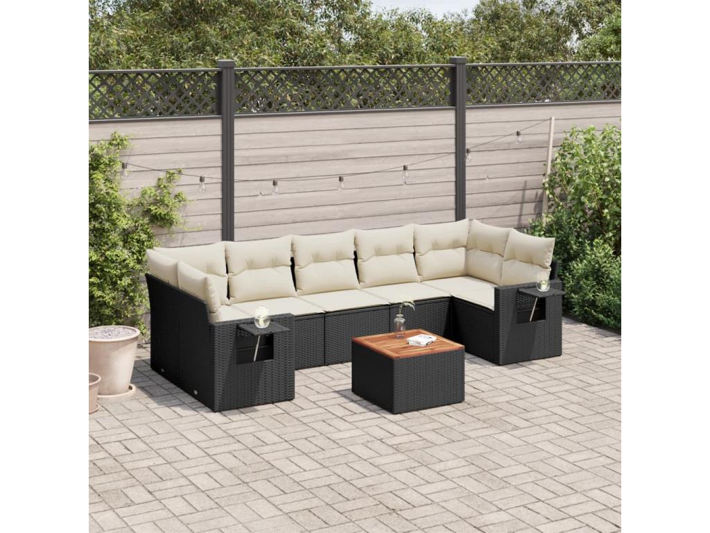 8-Piece Outdoor Patio Set with Cushions - Black Resin, W 25.8 x D 24.4 x H 27.2 in