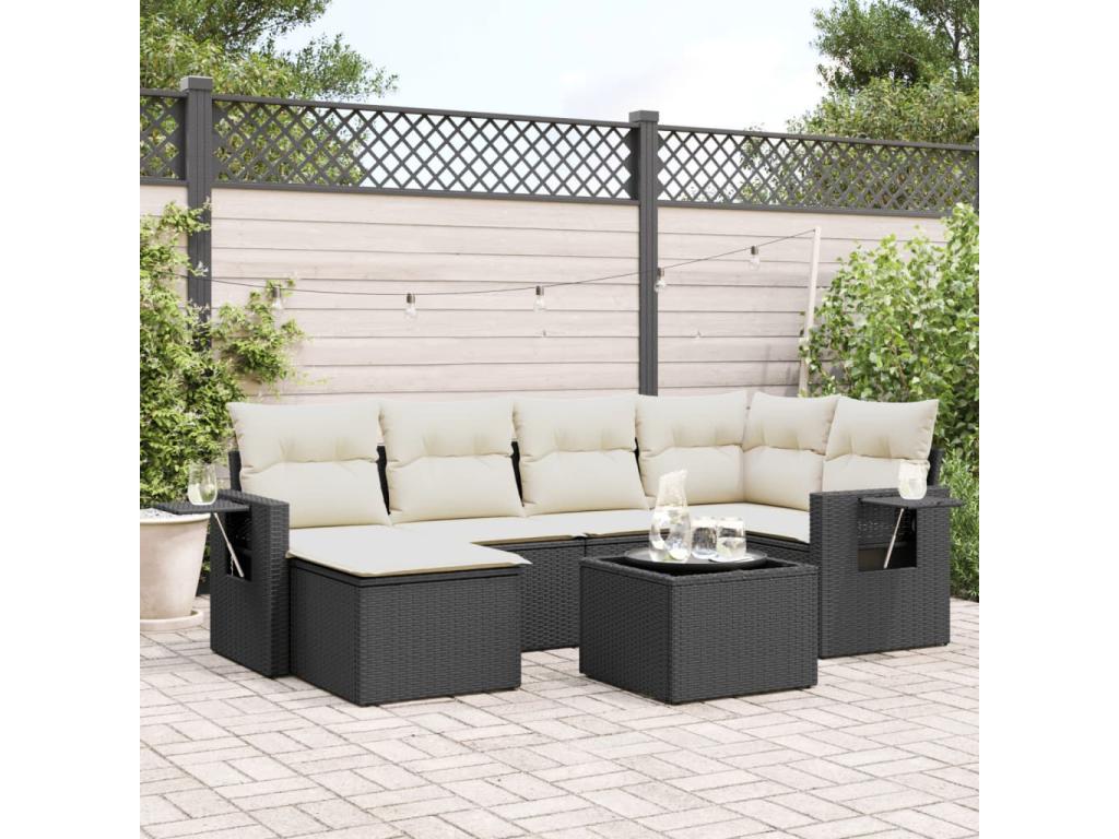 7-Piece Outdoor Patio Set with Cushions - Black Resin, W 24.4 x D 24.4 x H 27.2 in
