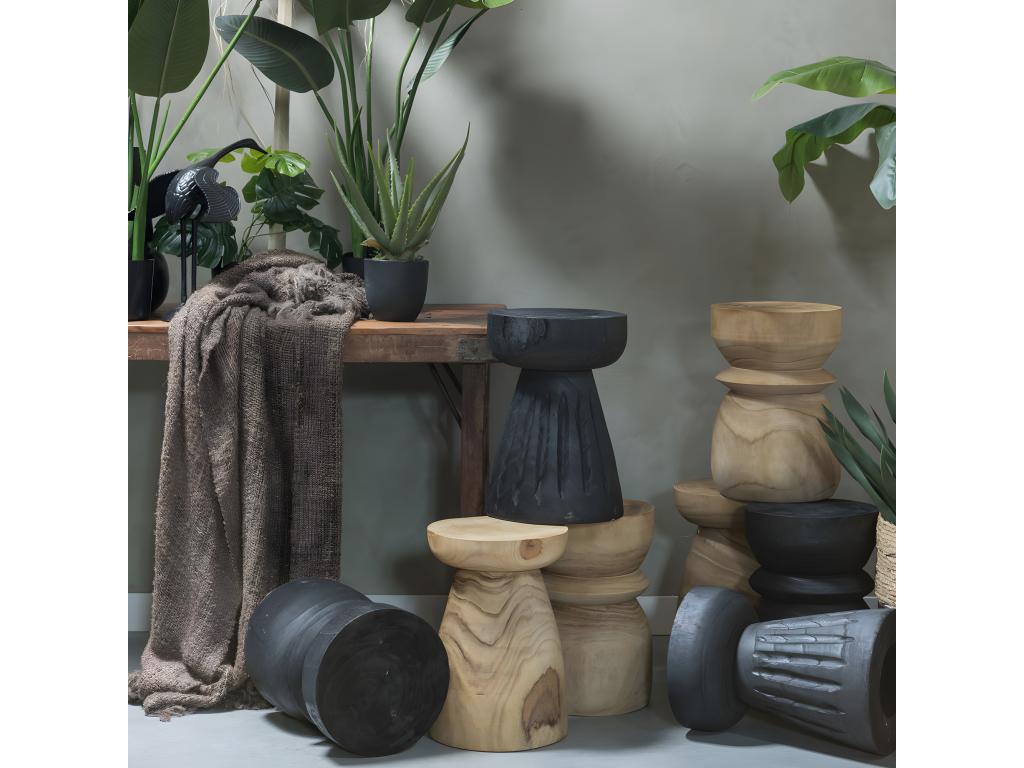 Stool - Black Wood, W 11 x D 11 x H 15.7 in