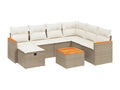 8-Piece Outdoor Patio Set with Cushions - Beige Resin, W 21.7 x D 21.7 x H 14.6 in