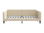 Bed Frame with Mattress - Creme Polyester Fabric, W 87.8 x D 35.4 x H 29.5 in
