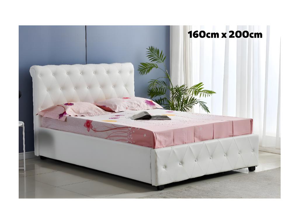 Bed - White Faux Leather, W 65 x D 85.8 x H 46.5 in