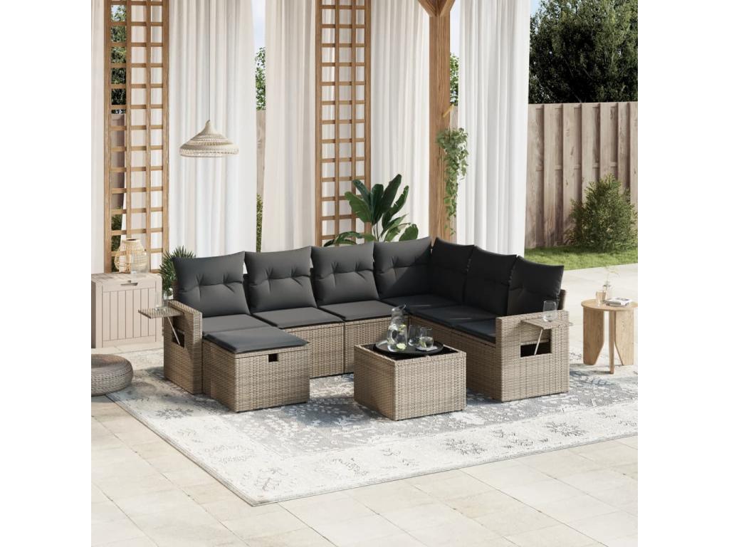 8-Piece Outdoor Patio Set with Cushions - Beige Resin, W 25.8 x D 24.4 x H 27.2 in