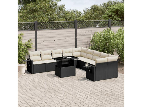 11-Piece Outdoor Patio Set with Cushions - Beige Resin, W 43.3 x D 43.3 x H 28 in