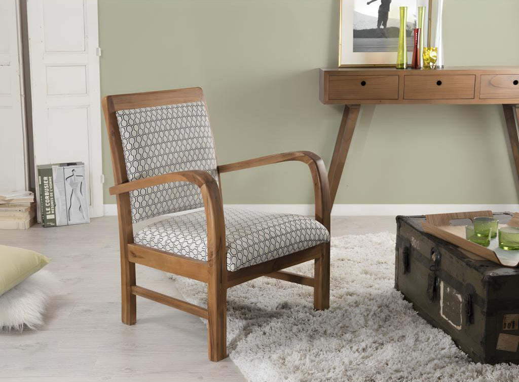 Armchair - Beige Wood, W 24 x D 24.8 x H 31.7 in