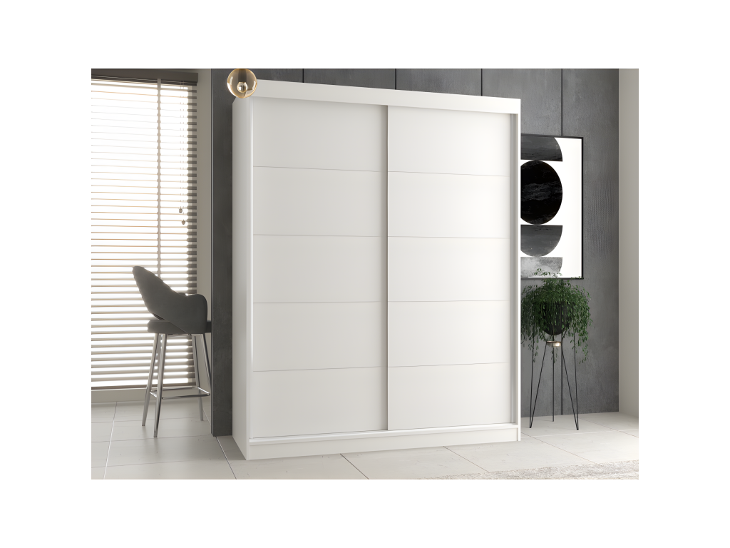 Sliding Door Wardrobe - White Engineered Wood, W 63 x D 24 x H 78.7 in