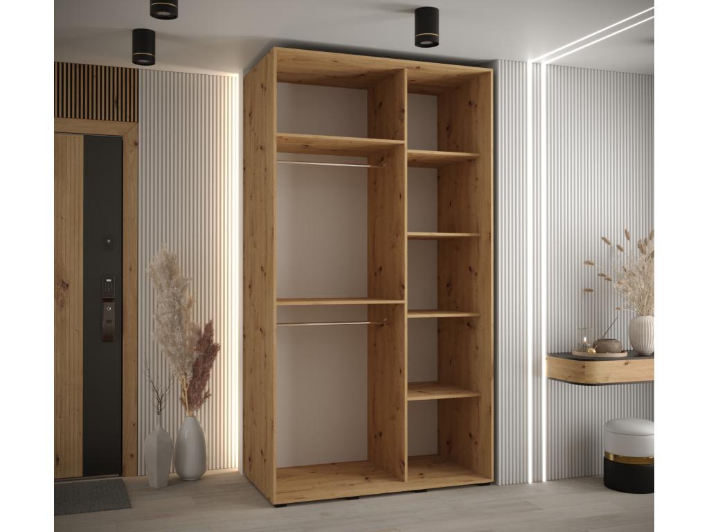 Sliding Door Wardrobe - Natural Engineered Wood, W 55.1 x D 23.6 x H 92.5 in