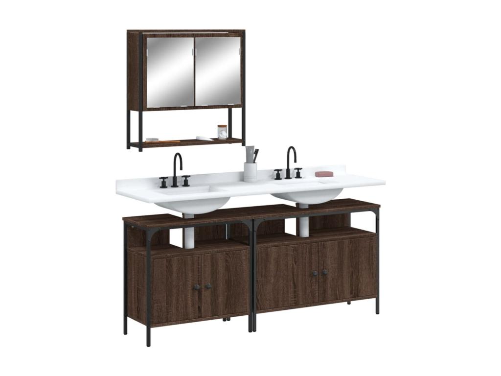 Set of 3 Cabinets - Brown Wood, W 31.5 x D 11.8 x H 23.6 in