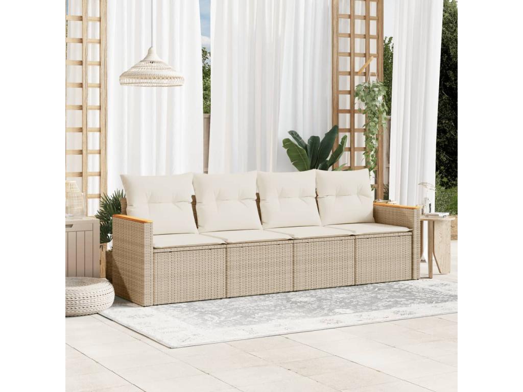 4-Piece Outdoor Patio Set with Cushions - Black Resin, W 24.4 x D 24.4 x H 27.2 in