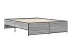 Bed Frame with Mattress - Gray Wood, W 79.9 x D 56.3 x H 15.9 in