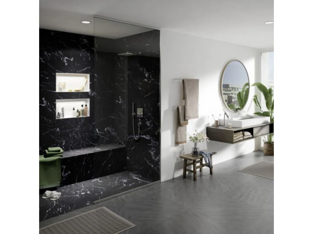 Shower Tray - Black Resin, W 47.2 x D 35.4 x H 1.6 in