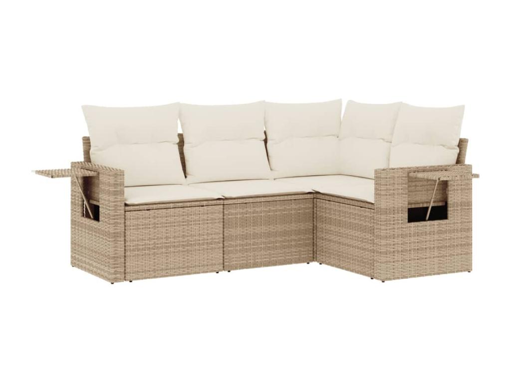 4-Piece Outdoor Patio Set with Cushions - Beige Resin, W 24.4 x D 24.4 x H 27.2 in