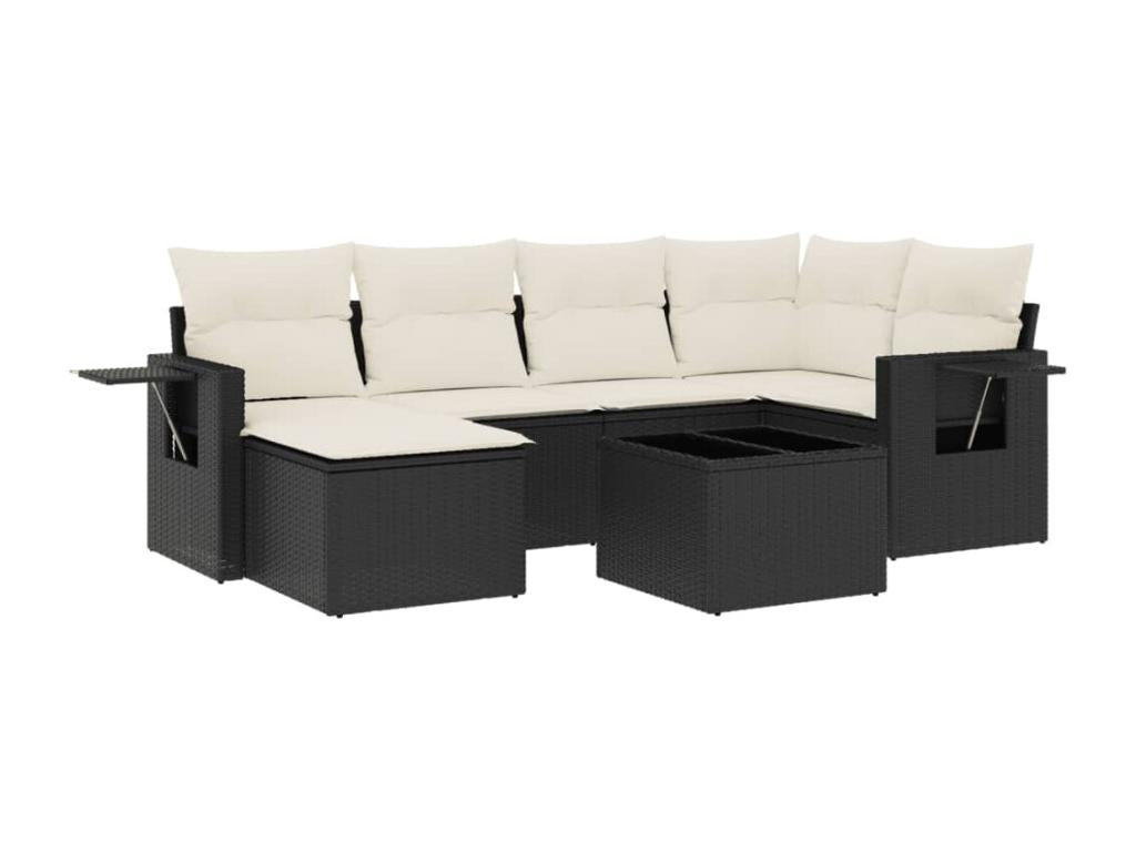 7-Piece Outdoor Patio Set with Cushions - Black Resin, W 24.4 x D 24.4 x H 27.2 in