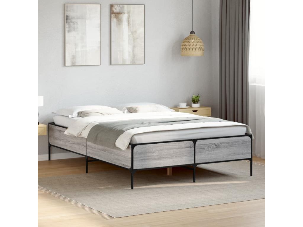 Bed - Gray Wood, W 79.9 x D 48.4 x H 17.3 in