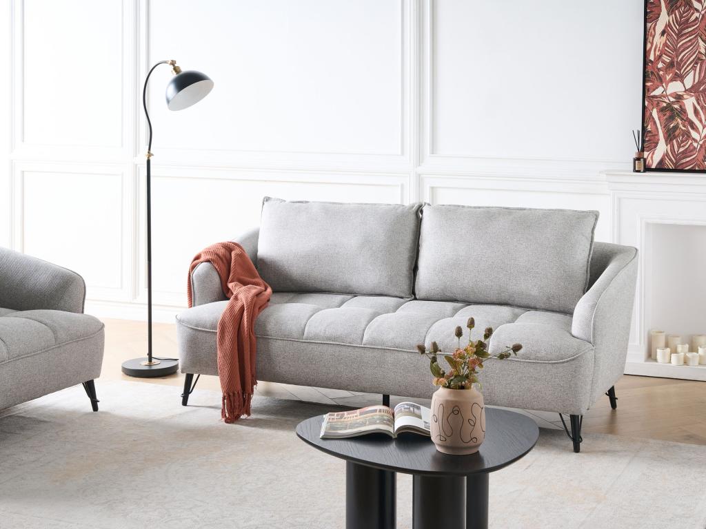 Sofa - Gray Polyester Fabric, W 77.2 x D 33.5 x H 34.3 in