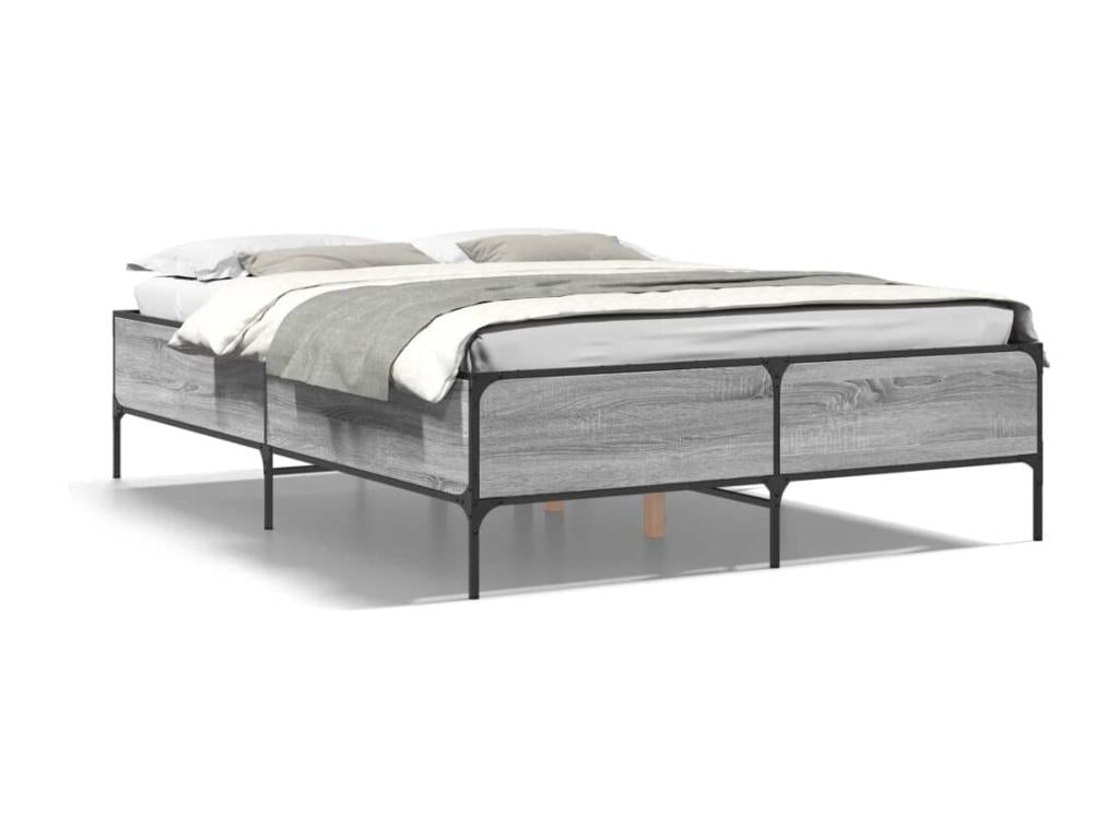 Bed - Gray Wood, W 79.9 x D 48.4 x H 17.3 in