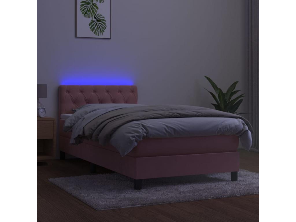 Bed Frame with Mattress with LED - Pink Wood, W 79.9 x D 31.5 x H 34.6 in