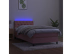 Bed Frame with Mattress with LED - Pink Wood, W 79.9 x D 31.5 x H 34.6 in