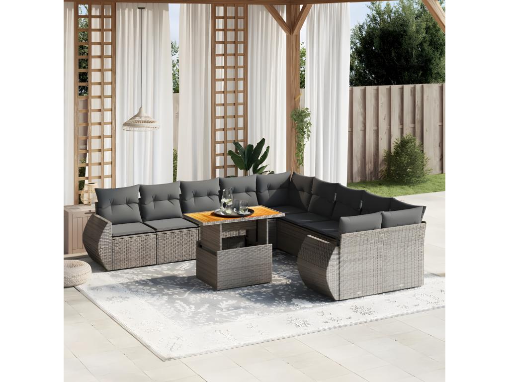 11-Piece Outdoor Patio Set with Cushions - Gray Resin, W 21.7 x D 24.4 x H 27.2 in
