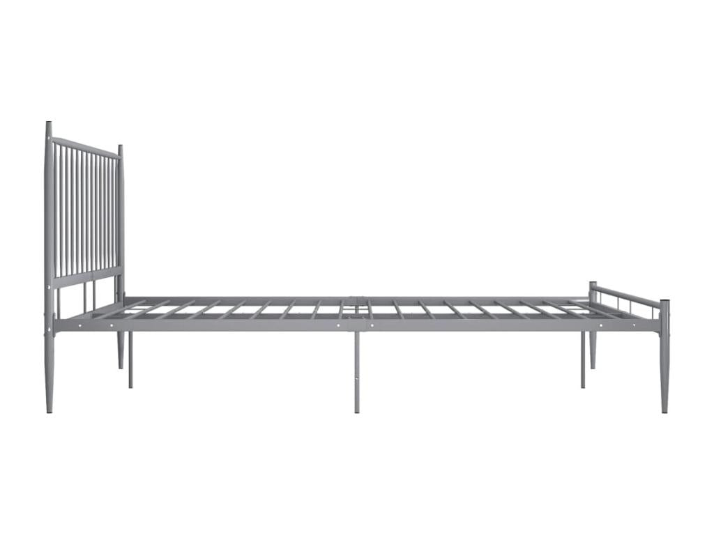 Bed Frame with Mattress - Gray Metal, W 81.9 x D 57.5 x H 38.4 in