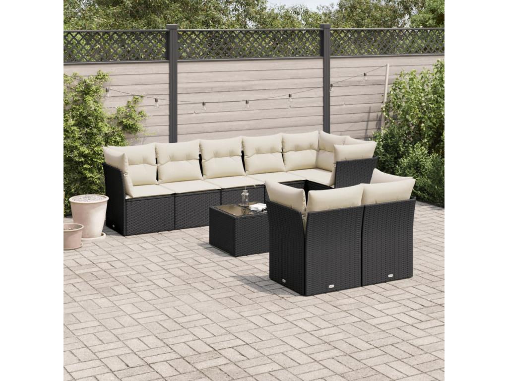 9-Piece Outdoor Patio Set with Cushions - Black Steel, W 21.7 x D 21.7 x H 14.6 in