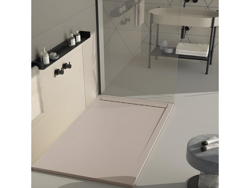 Shower Tray - Beige Resin, W 74.8 x D 31.5 x H 1.2 in