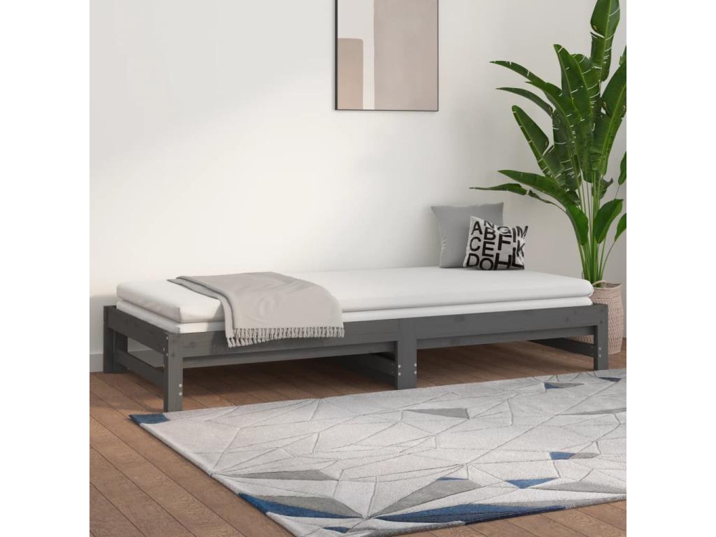 Bed - Gray Wood, W 80.9 x D 71.7 x H 11.8 in