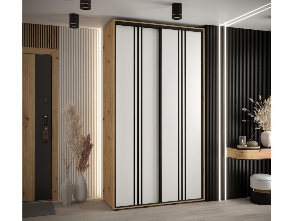 Sliding Door Wardrobe - Natural Engineered Wood, W 55.1 x D 23.6 x H 92.5 in