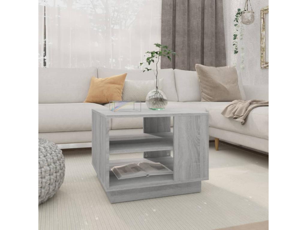 Coffee Table - Gray Wood, W 21.7 x D 21.7 x H 16.9 in