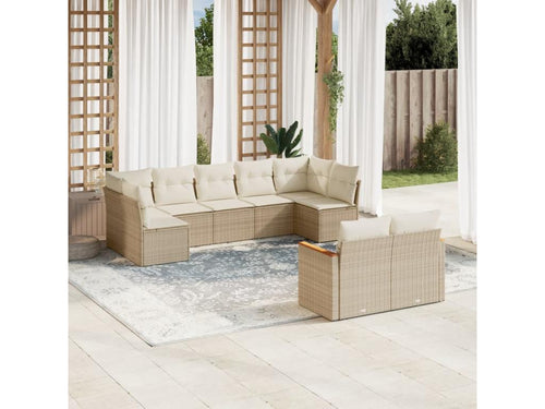 9-Piece Outdoor Patio Set with Cushions - Beige Resin, W 24.4 x D 24.4 x H 27.2 in