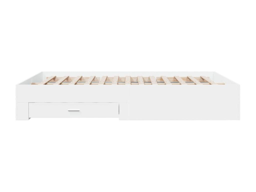 Bed Frame with Mattress - White Wood, W 79.9 x D 56.3 x H 12.6 in
