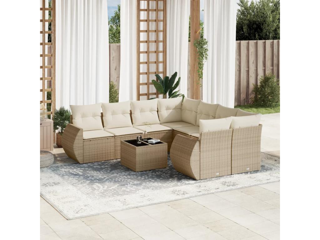 9-Piece Outdoor Patio Set with Cushions - Beige Resin, W 33.5 x D 24.4 x H 27.2 in