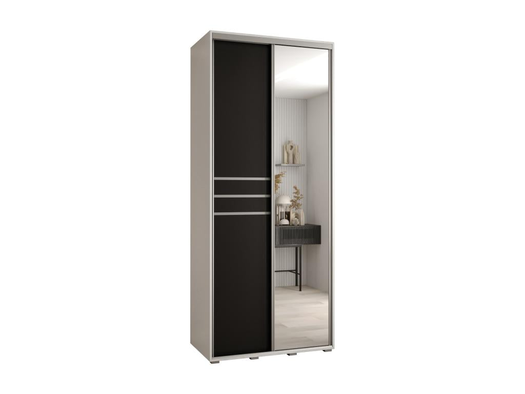 Sliding Door Wardrobe - Black Engineered Wood, W 43.3 x D 23.6 x H 92.5 in