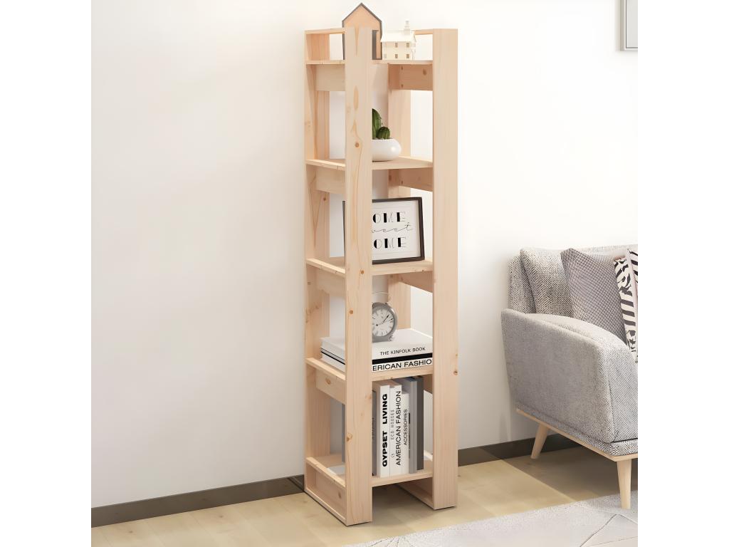 Bookcase - Brown Wood, W 16.1 x D 13.8 x H 63 in