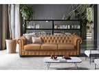 Sofa - Camel Leather, W 94.5 x D 39 x H 28.7 in