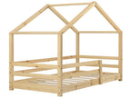 Bed Frame with Mattress - Natural Wood, W 80.7 x D 38.2 x H 53.5 in