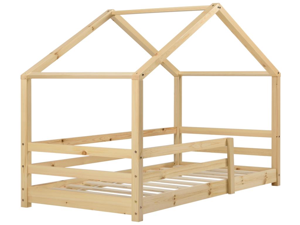 Bed Frame with Mattress - Natural Wood, W 80.7 x D 38.2 x H 53.5 in