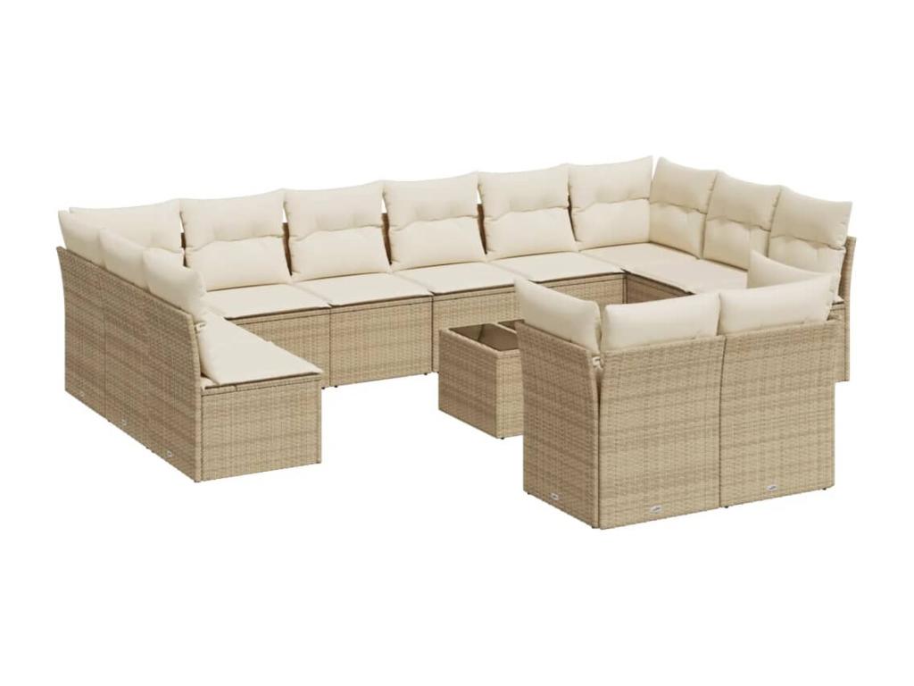 Set of 13 Outdoor Patio Sets with Cushions - Beige Resin, W 21.7 x D 21.7 x H 14.6 in